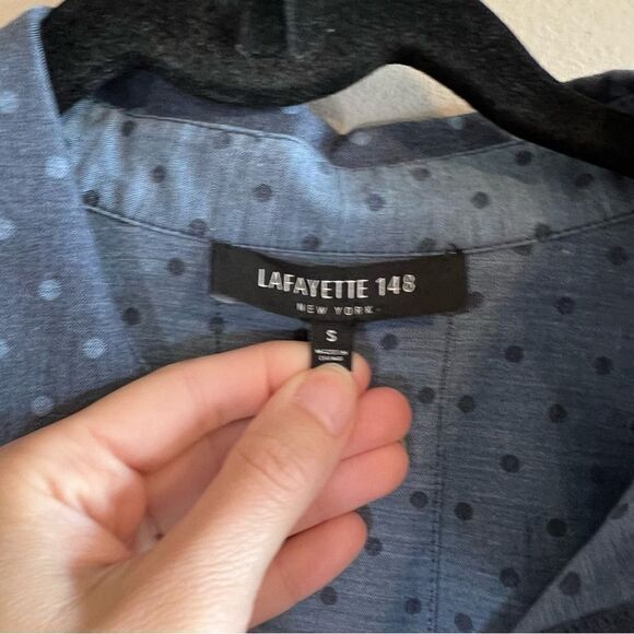 ✨ Lafayette 148 Women’s Blue Polka Dot Button Down Shirt Top Small - Picture 6 of 10